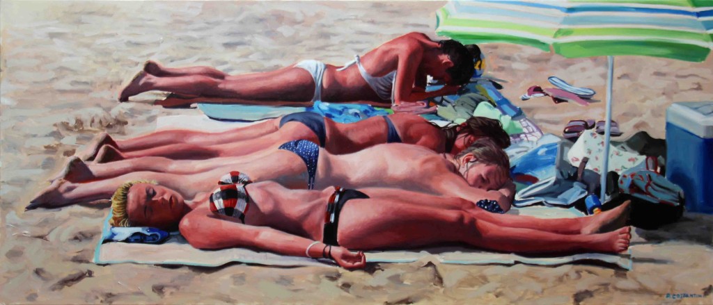 Bianco e rosso, 2015, olio su tela, cm 140x60.