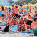 Al mare con gli amici una domenica di Agosto, 2015, olio su tela, cm 60 x 200